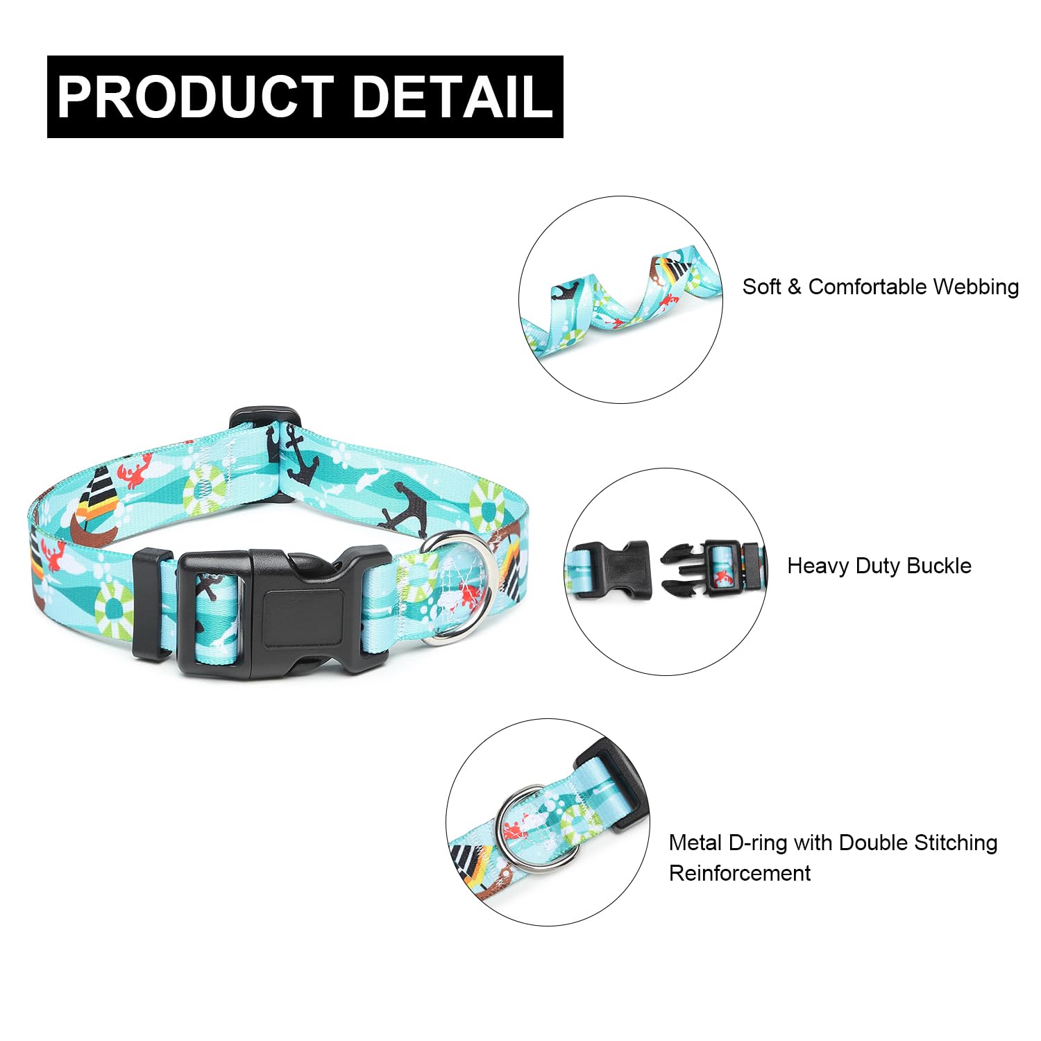 Collar Mercano de nylon suave y ligero para perros activos.