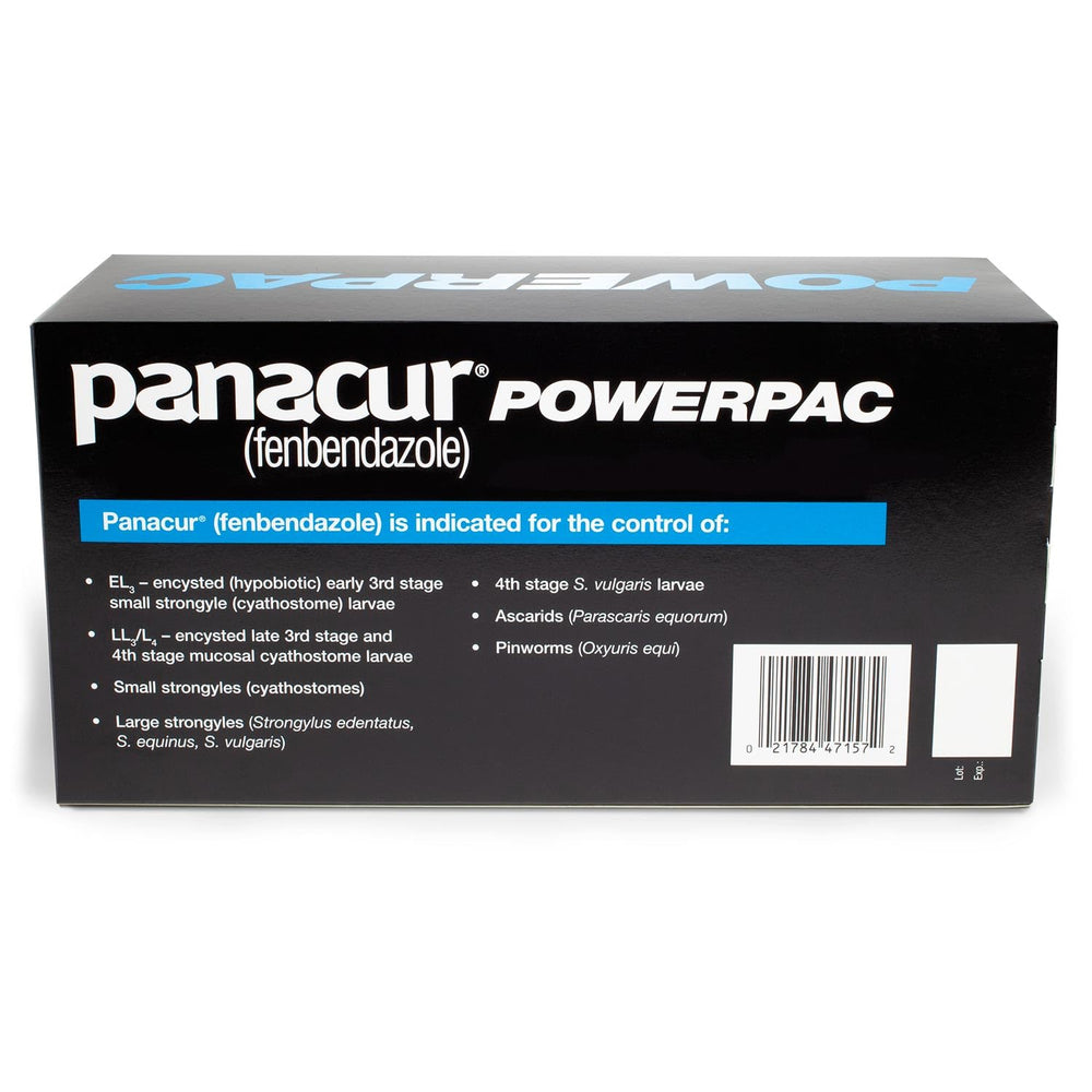 Dosis de Panacur Powerpac pasta 57 g para uso sencillo en caballos.
