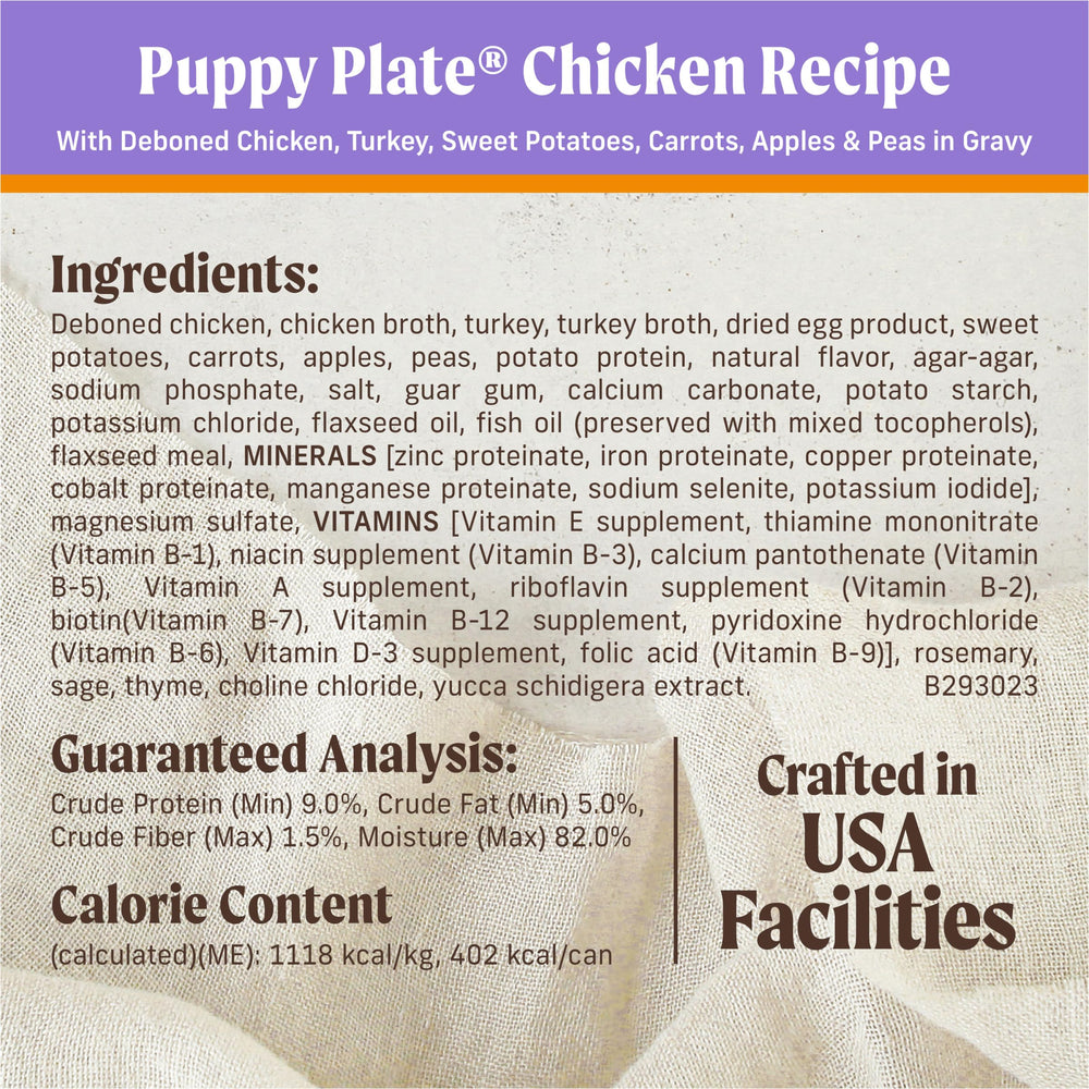 Merrick alimento húmedo para cachorro lata, textura suave para comer con facilidad.