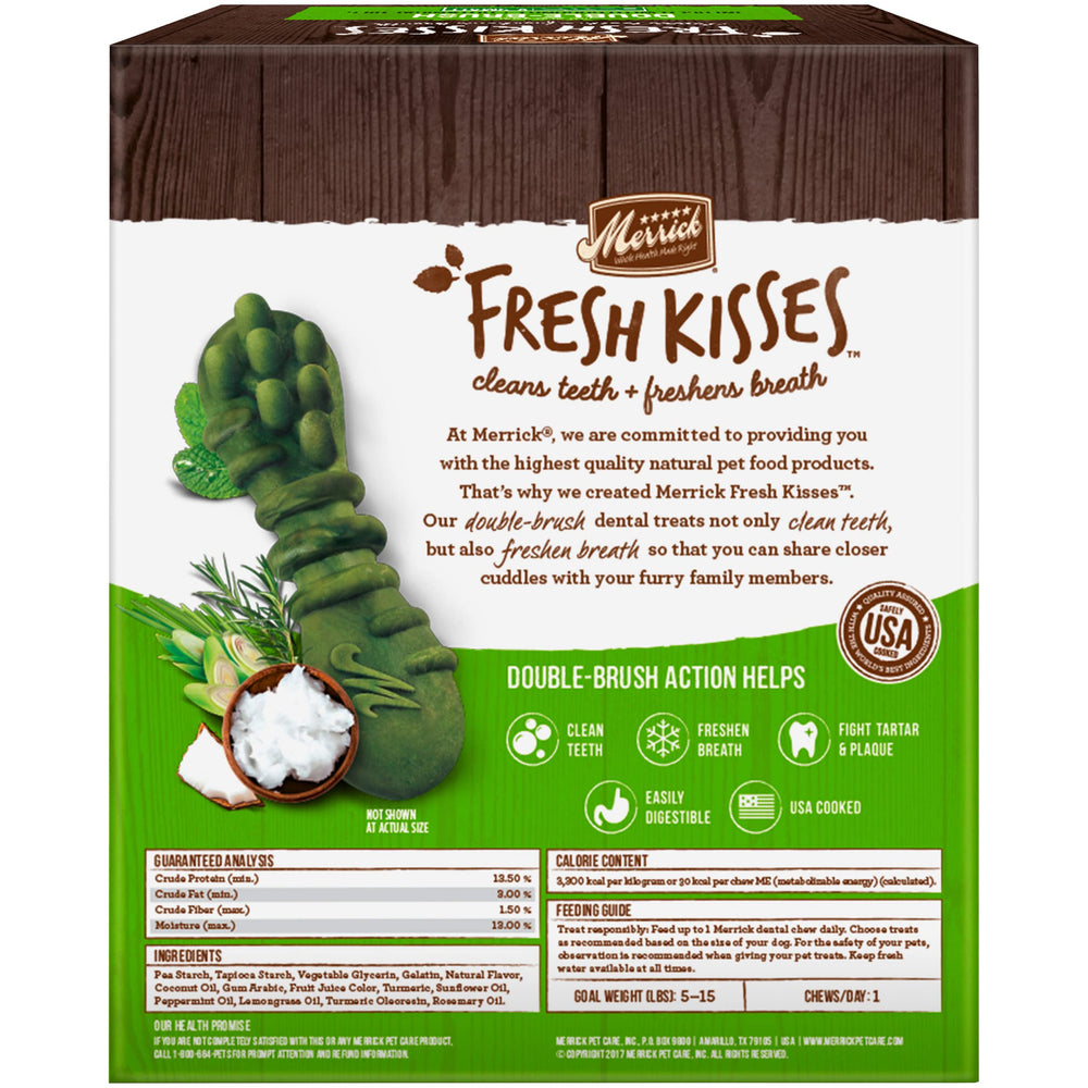 Merrick Fresh Kisses: textura suave durante la masticación para higiene dental.