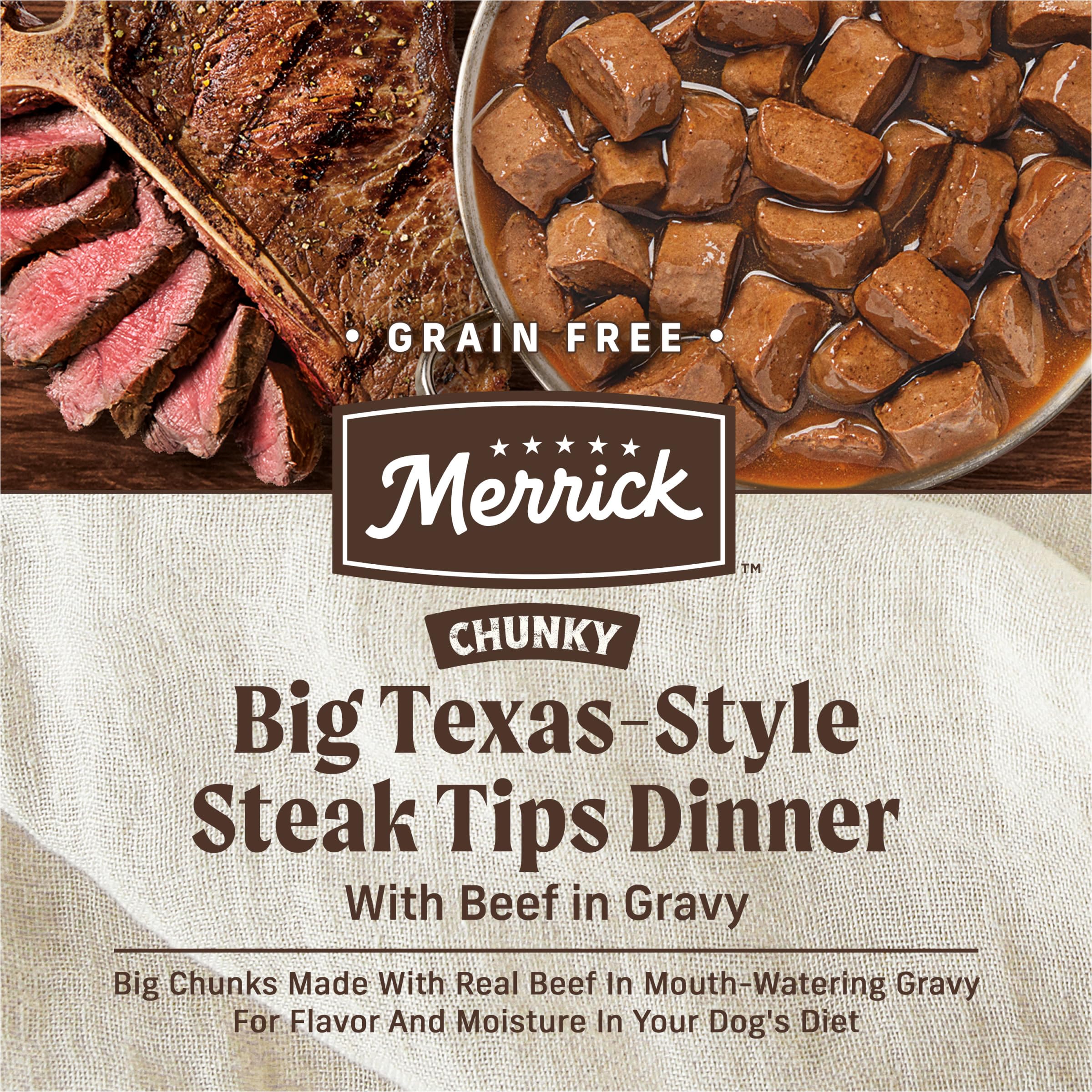 Merrick, trozos grandes en comida, ofrece textura agradable.