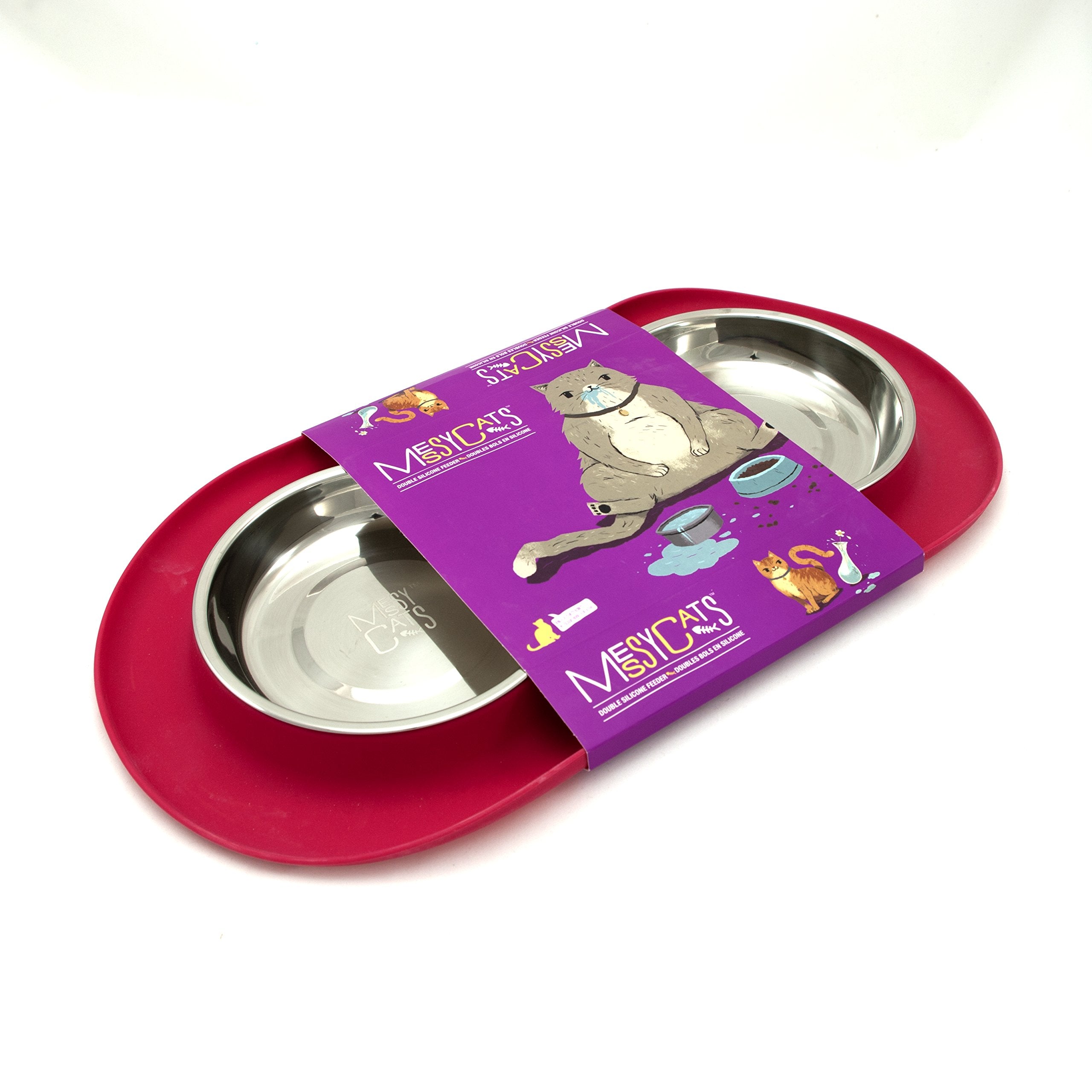Estación de alimentación doble para dos gatos con cuenco para agua.