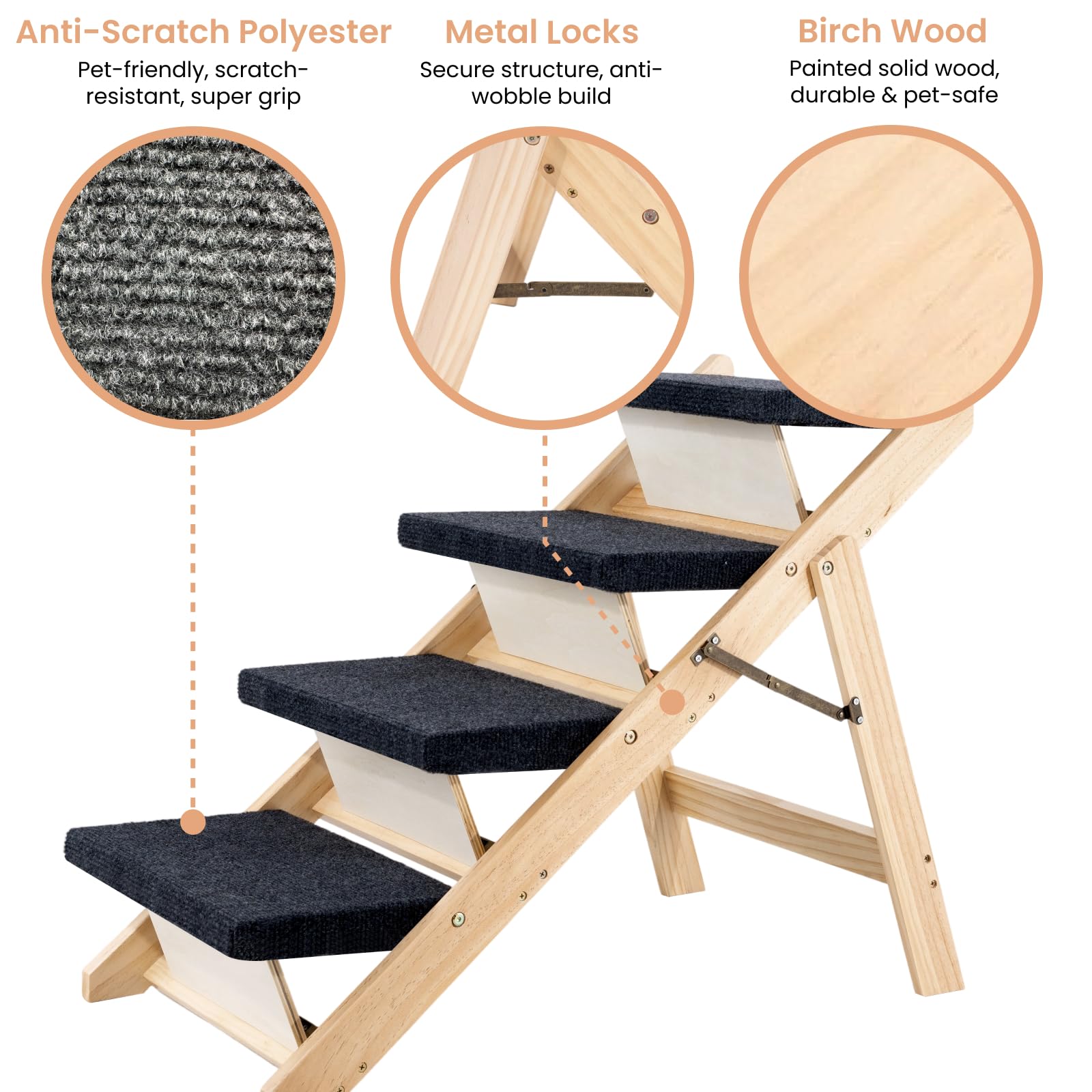 MEWANG escalera de abedul, diseño estable y silencioso