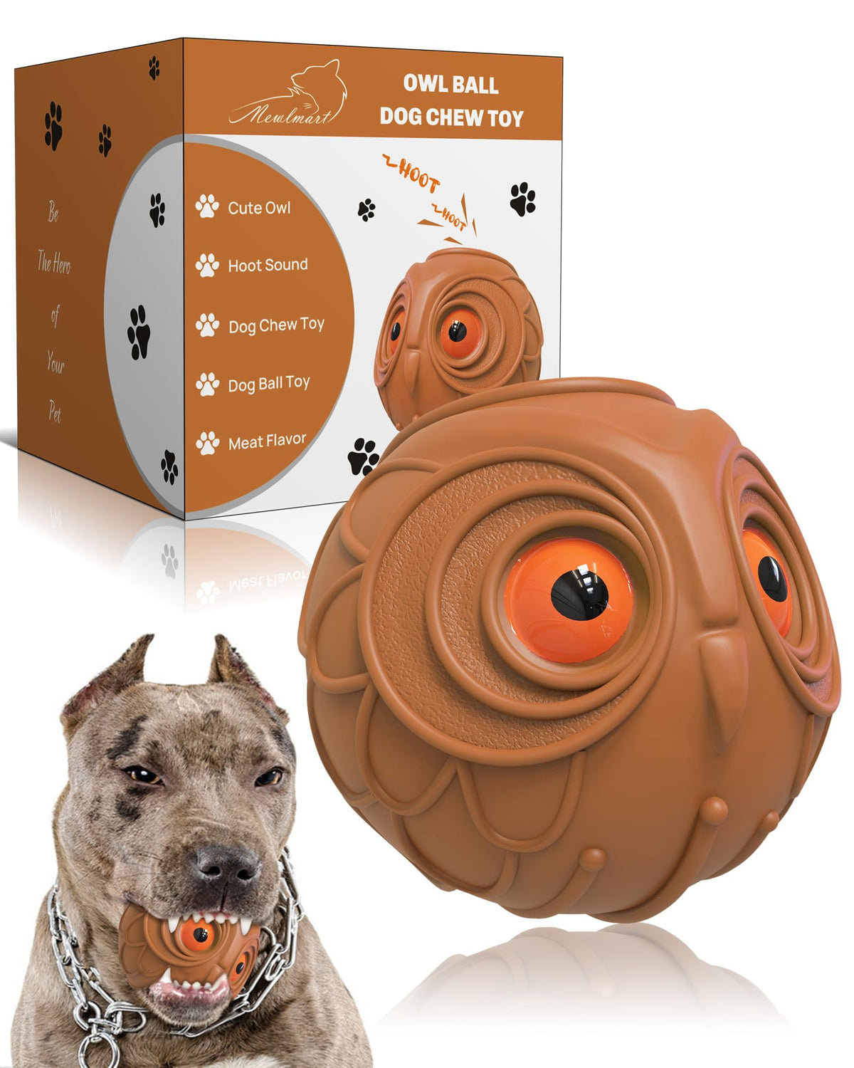 Mewlmart Giggle Ball: juguete búho sonoro para perros que estimula el juego activo.