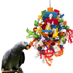 MEWTOGO Juguete Loro Grande: bloques de madera coloridos para masticar y explorar.