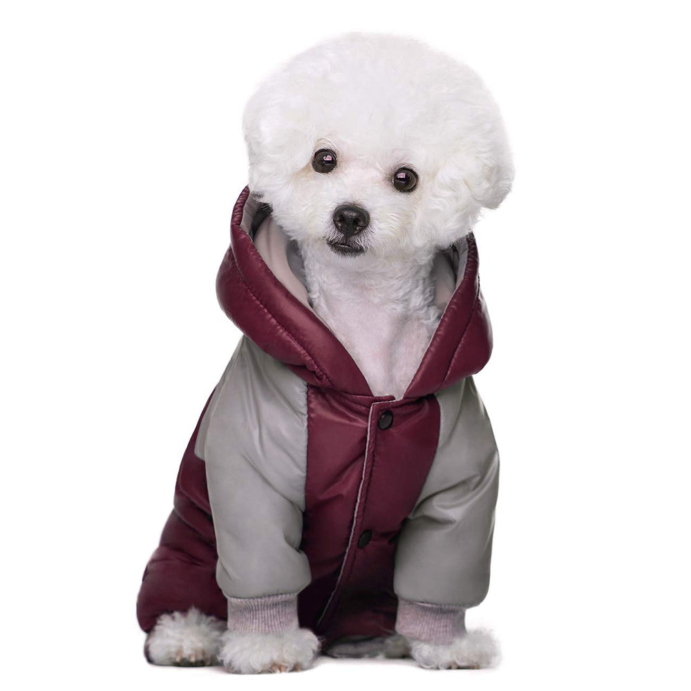 Miaododo abrigo de invierno para perro, capucha visible.