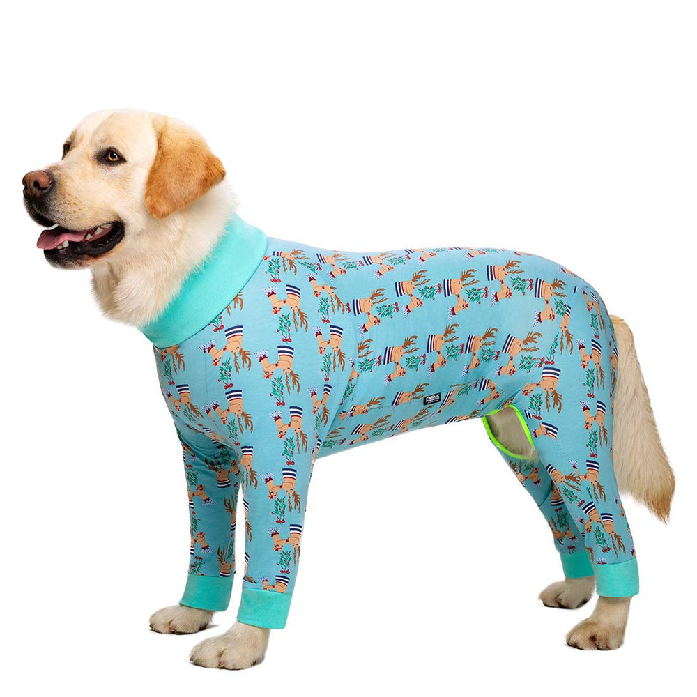 Pijama Miaododo para recuperación de perro postoperatorio, diseño ligero y cómodo.