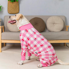 Miaododo traje recuperación para perro rosado, dorso: evita arañazos y mantiene limpio.