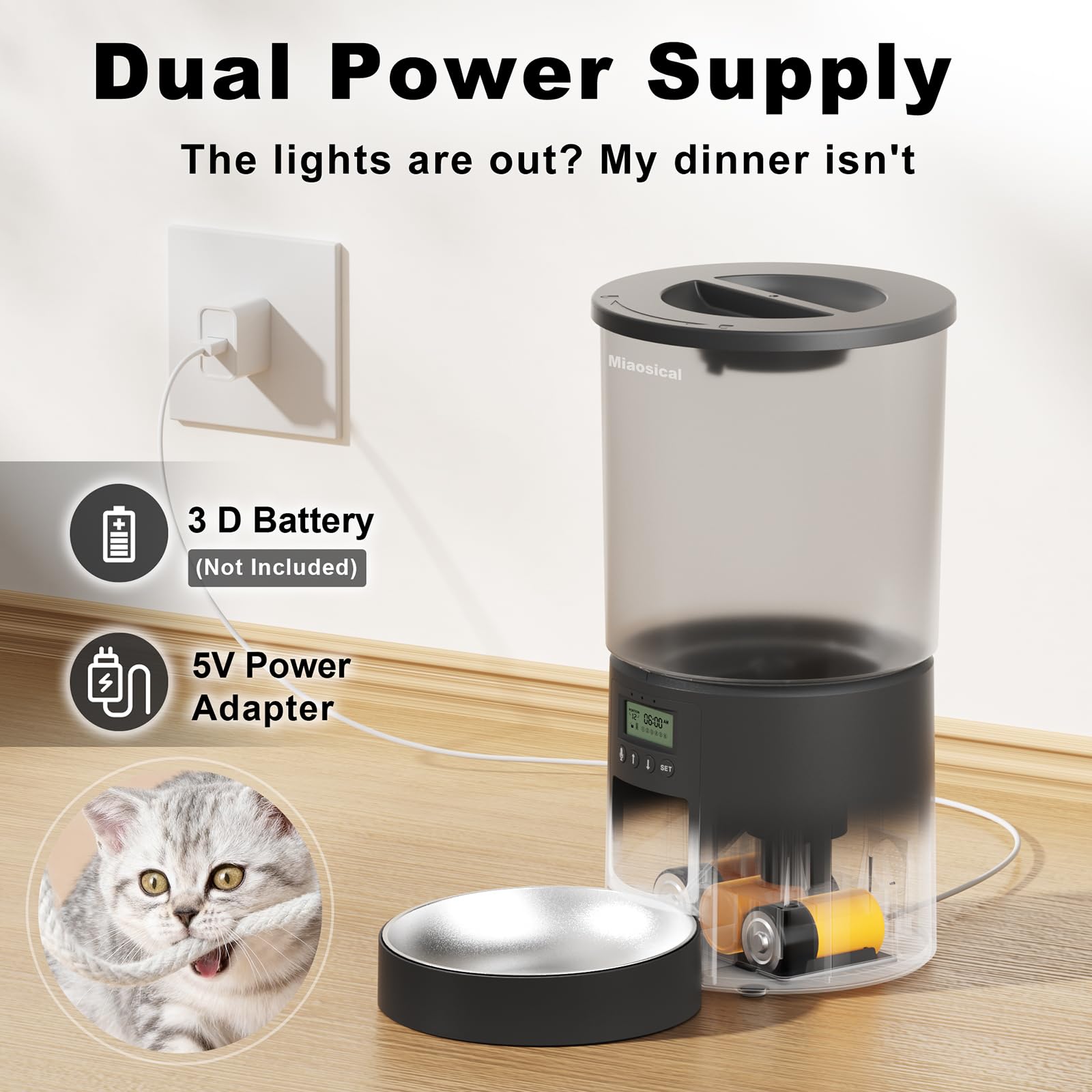 Miaosical tolva de 4.2 L, capacidad para comidas programadas.