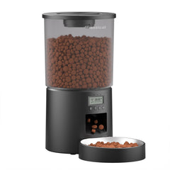 Miaosical comedero automático para gato con tolva clara, facilita monitorear la comida.