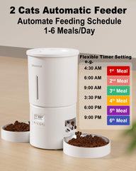 Miaosical sistema de programación flexible para alimentar dos gatos con hasta 6 comidas diarias.
