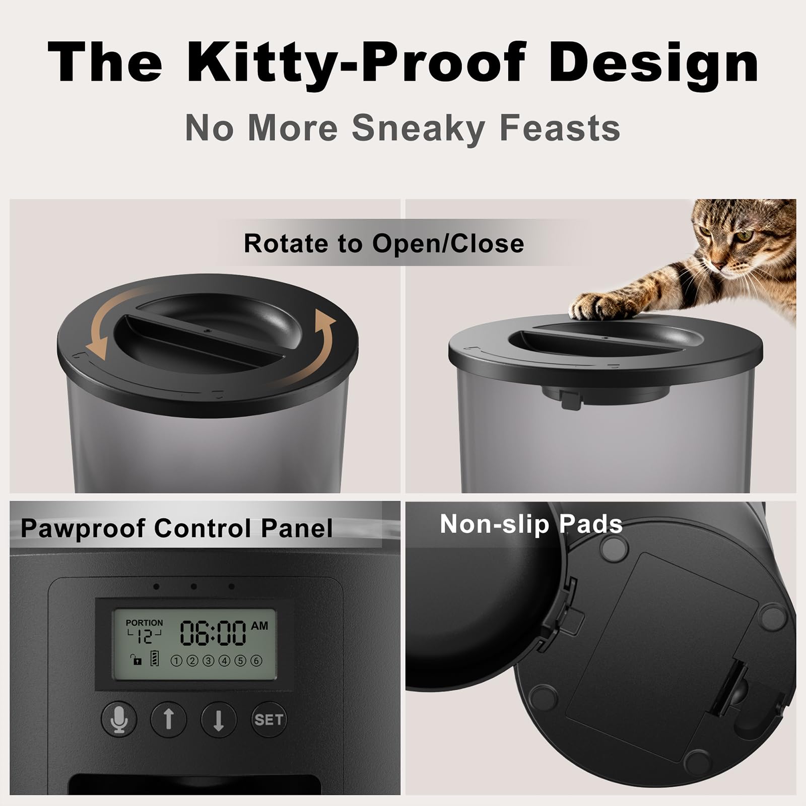 Miaosical programación de comidas para gato, hasta seis raciones diarias.