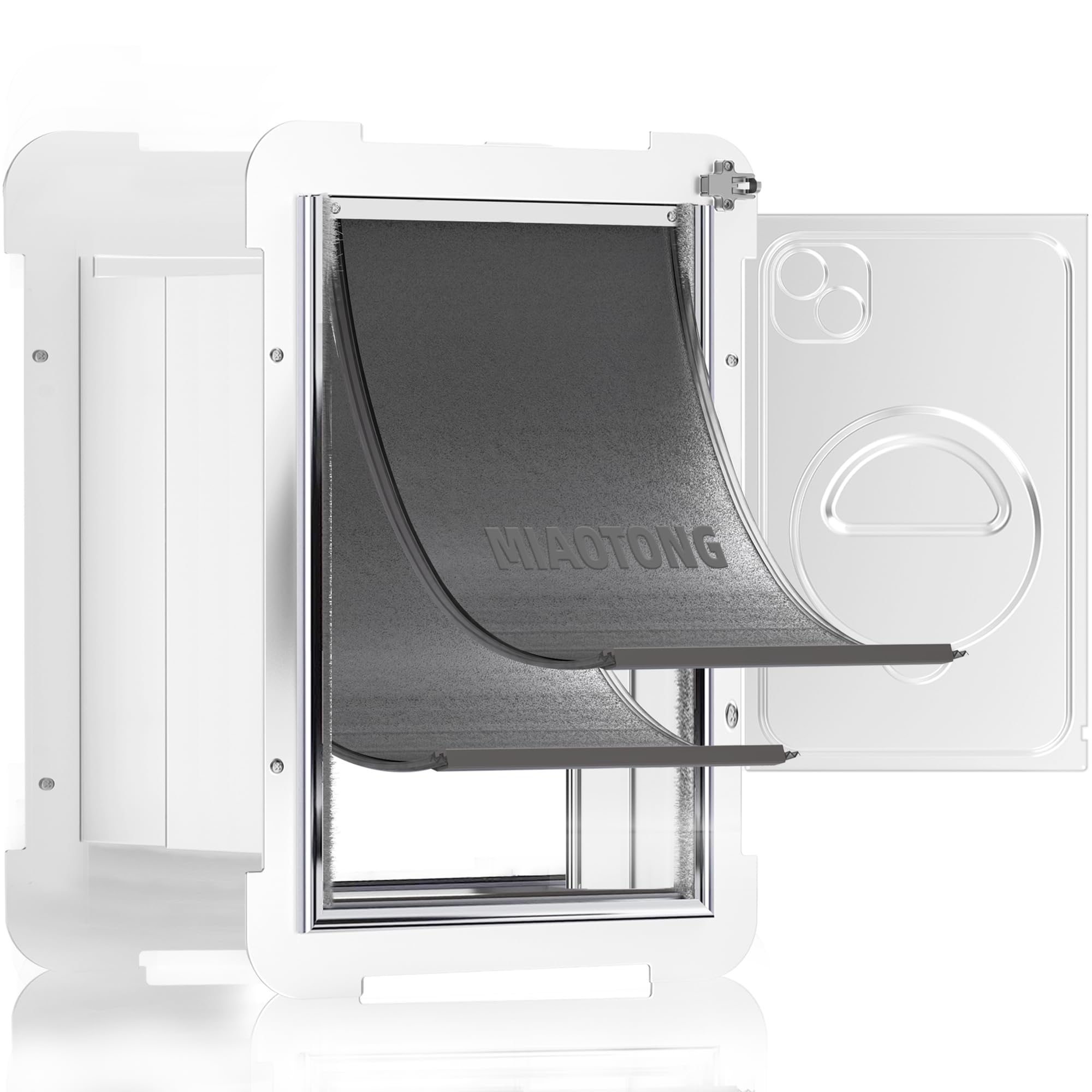 MIAOTONG Puerta para gatos en pared, vista frontal, ajuste perfecto para felinos pequeños.