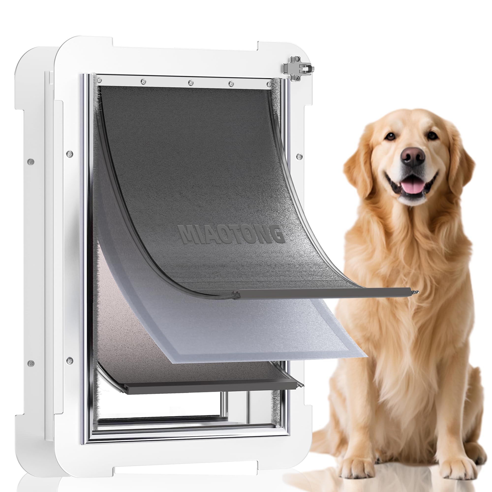 MIAOTONG puerta para perros con 3 pestañas deslizantes, ideal para exterior seguro.