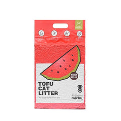 Michu arena de tofu para gatos, envase tres-pack para reposición diaria.