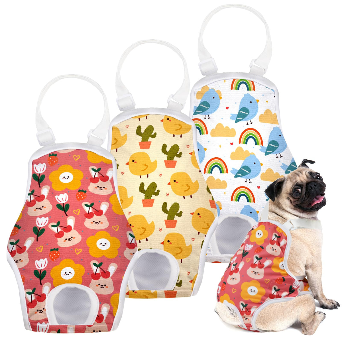 MICOOYO pañal onesie para perro con tirante ajuste, evita que se deslice y es cómodo.