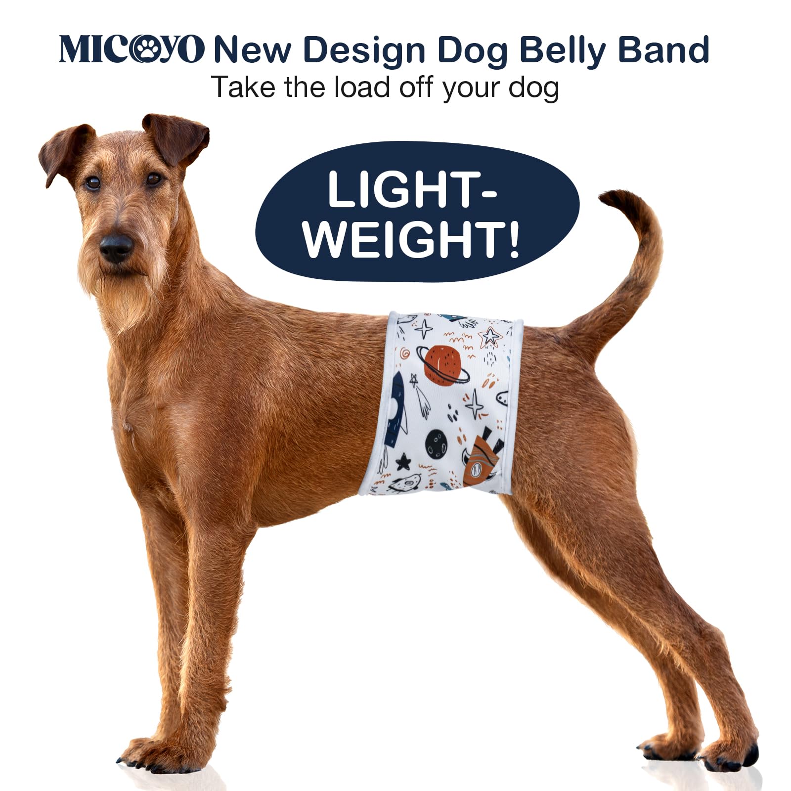 MICOOYO pañal para perro macho, talla 14-18 pulgadas, ajuste seguro.