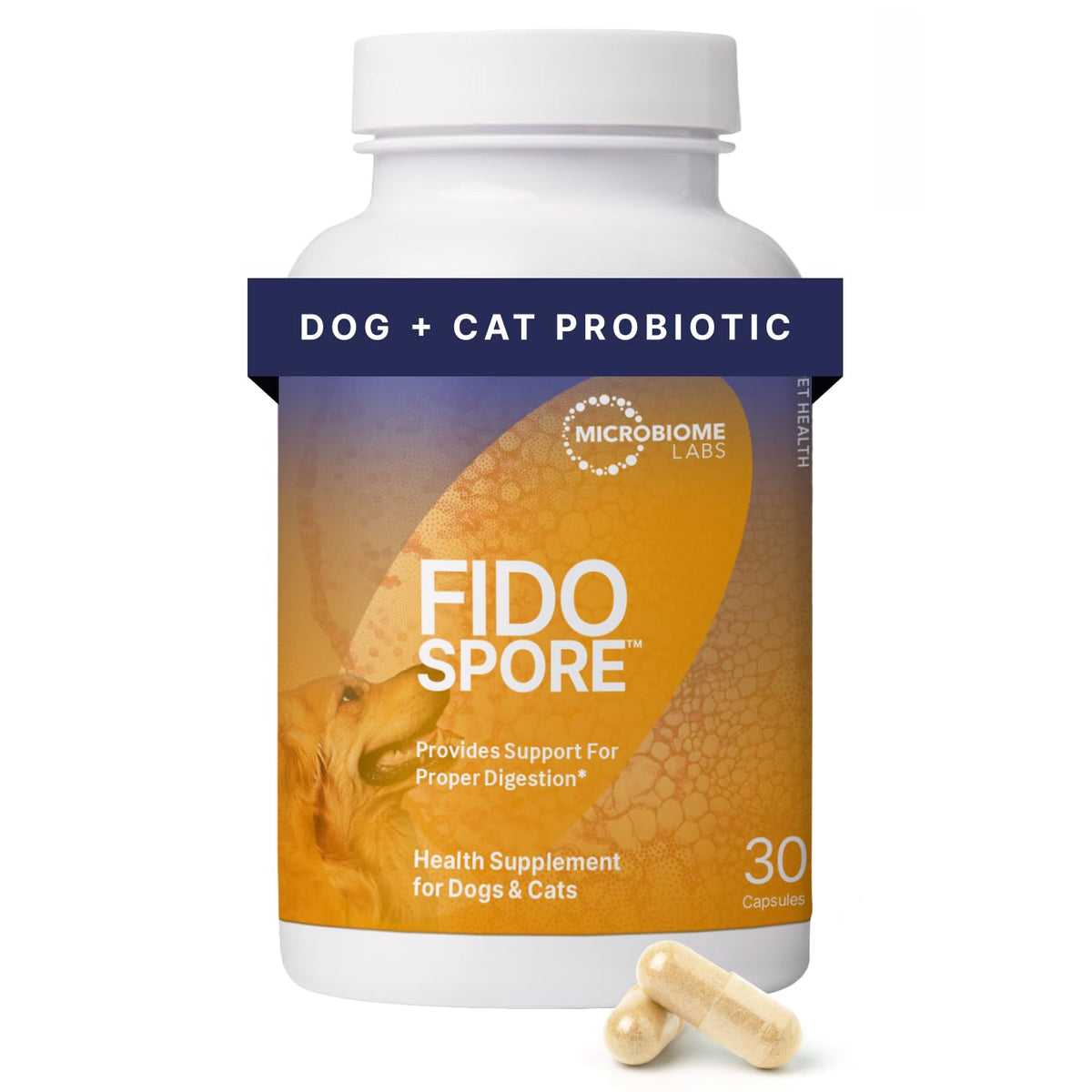 Fidospore de Microbiome Labs, probióticos para perros, soporte a la salud digestiva.