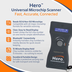 Hero Universal Microchip Scanner con conectividad Bluetooth para transferir datos al instante