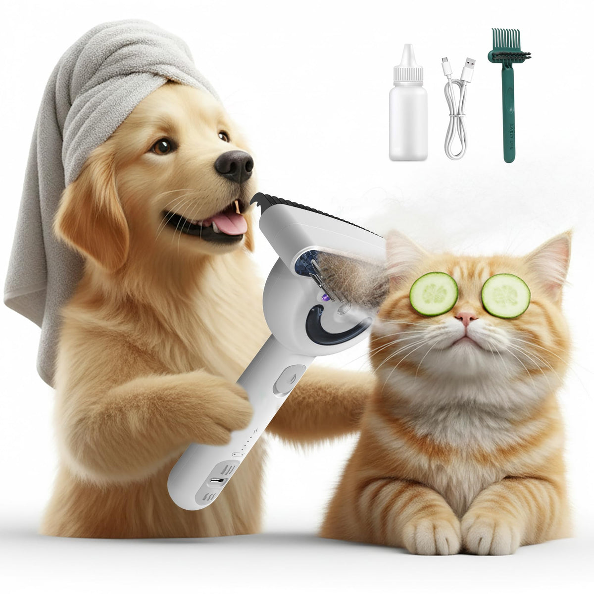 Midodor cepillo para perros y gatos con atomizador dual para peinado suave.