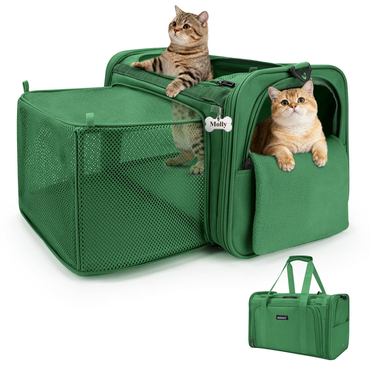 MIDOG transportín blando oliva, confort para gatos y perros pequeños durante el viaje