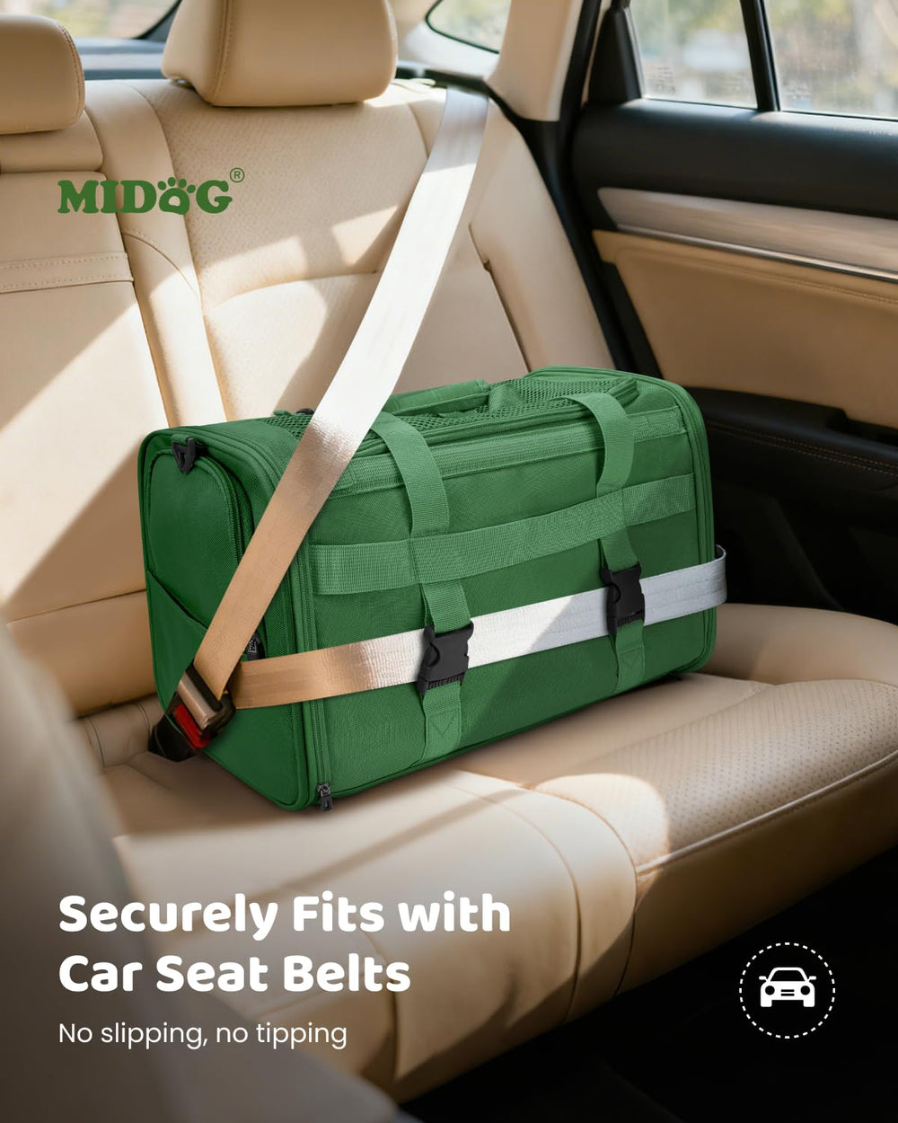 MIDOG transportín blando oliva, ligero y plegable para ahorrar espacio