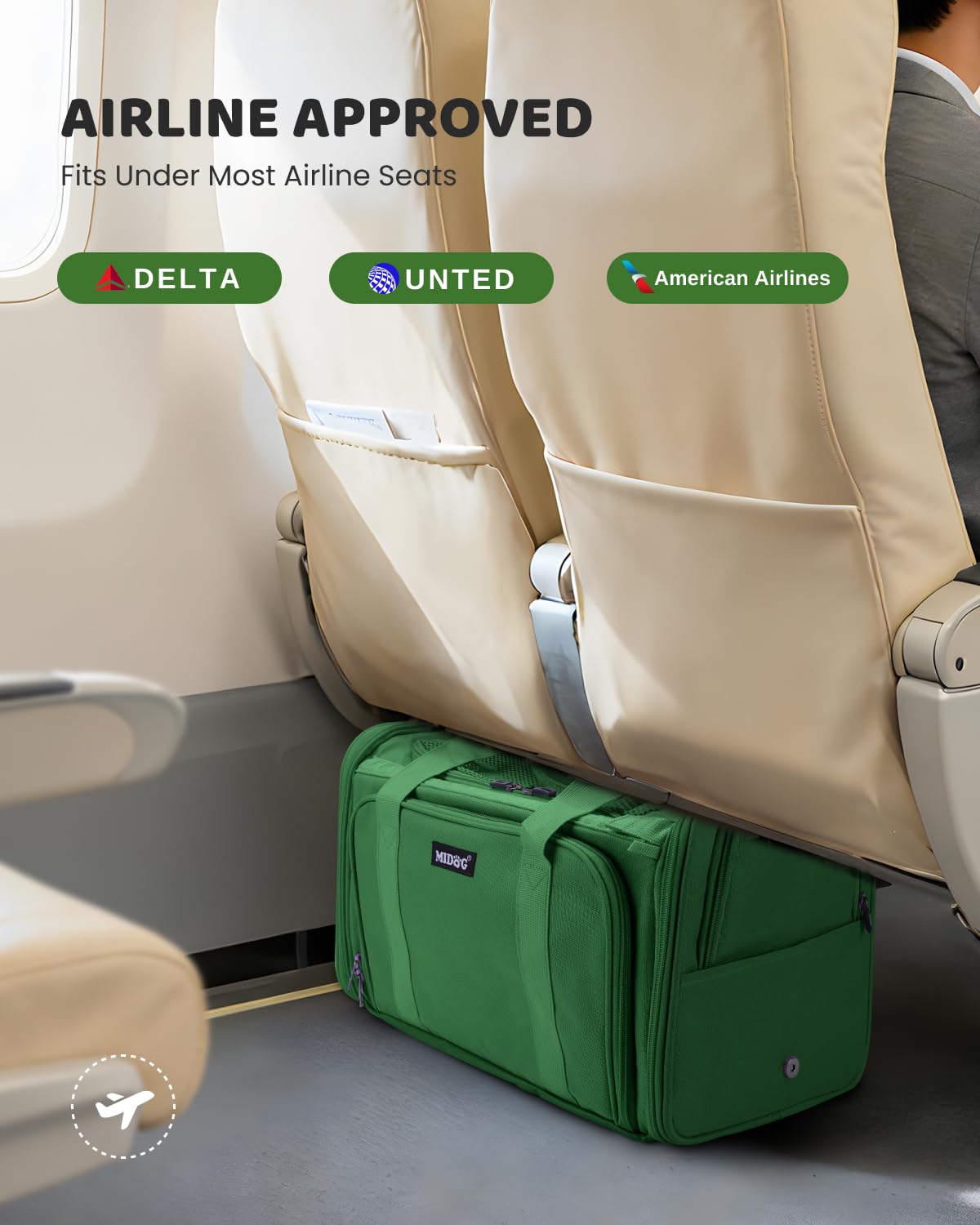 MIDOG transportín blando oliva, diseño práctico para viajar en coche