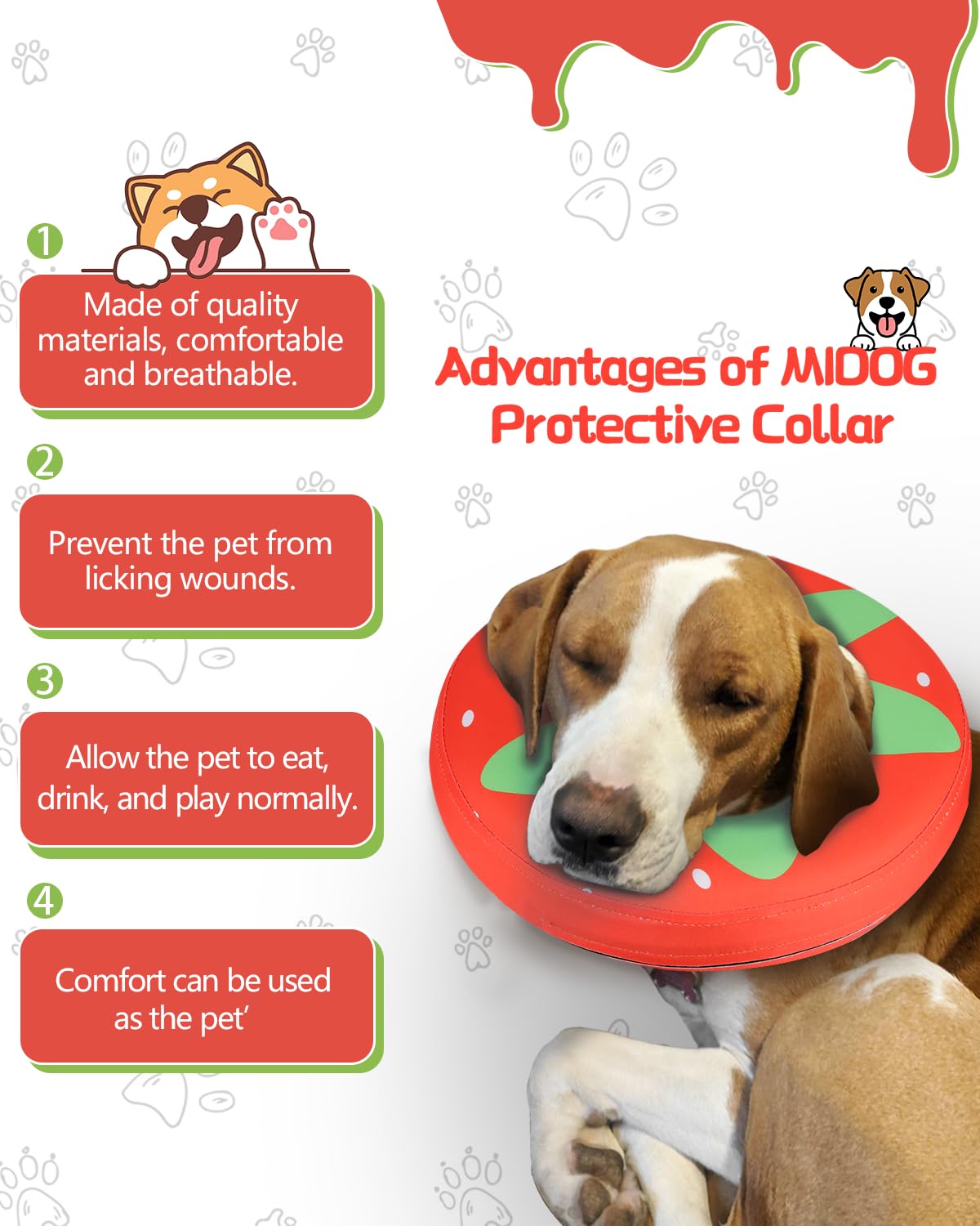 MIDOG collar inflable rosquilla transpirable para descanso cómodo del animal.