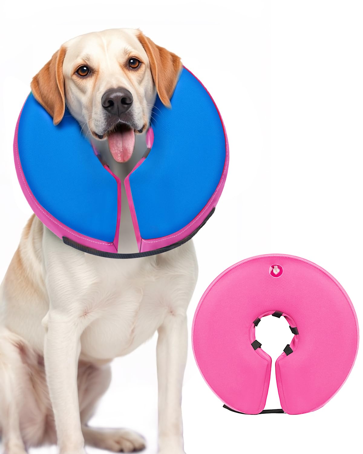 Midog collar inflable suave donut rosado-azul: evita lamer y facilita comer