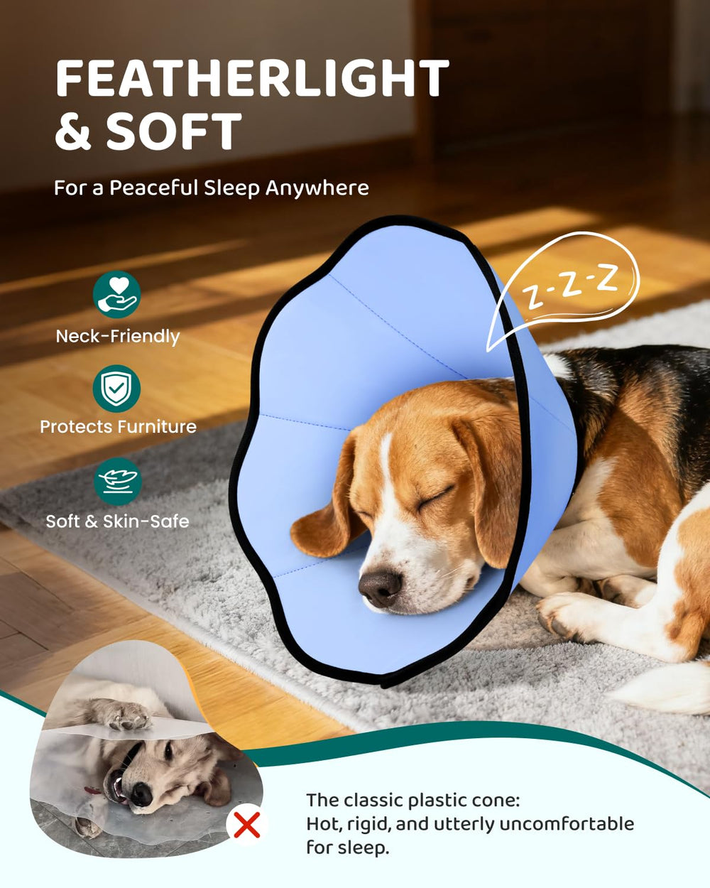 MIDOG Detalle de microfibra en el cono, comodidad ligera para dormir y comer.