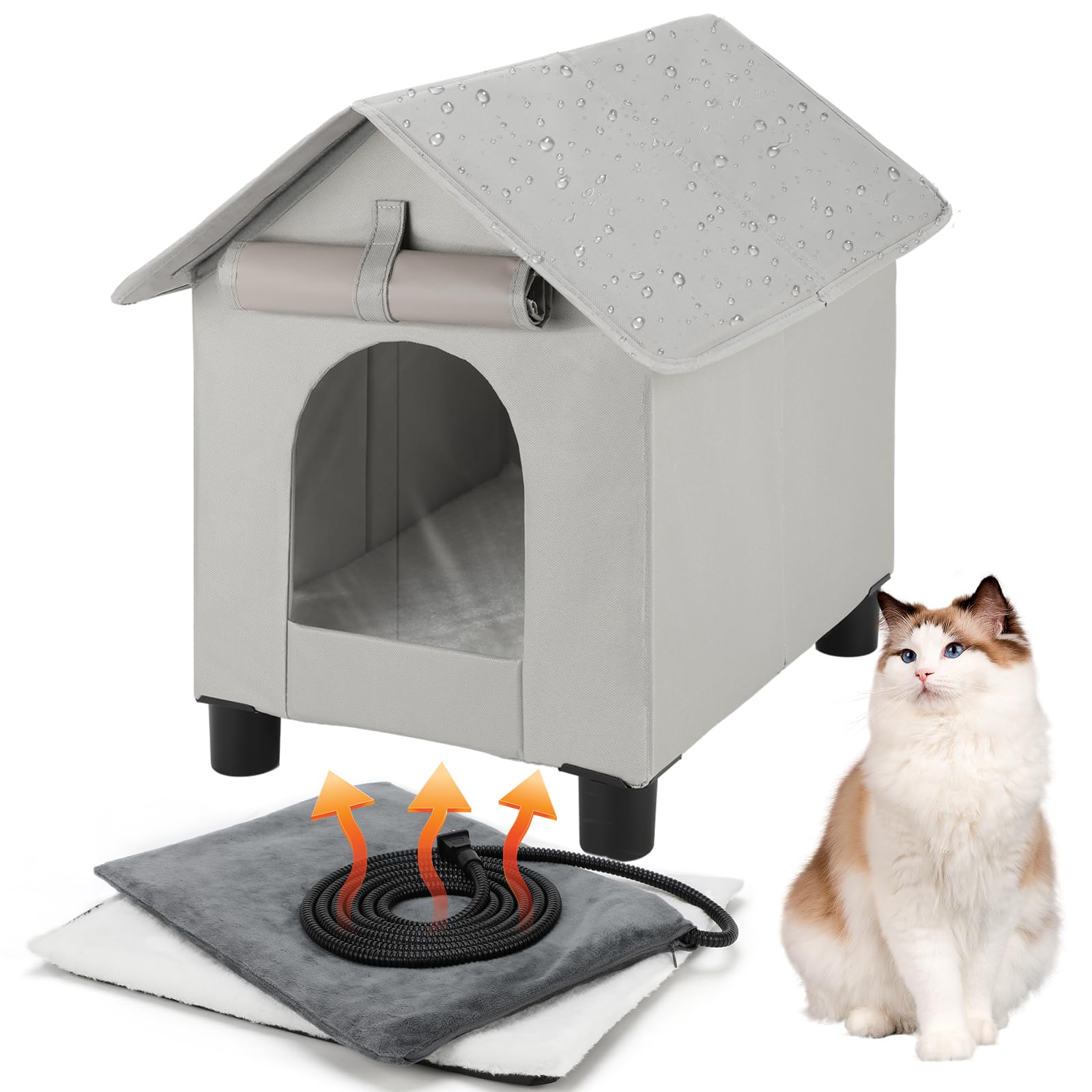 Midollarle casa gato caliente exterior elevada, refugio cálido y seco para felinos