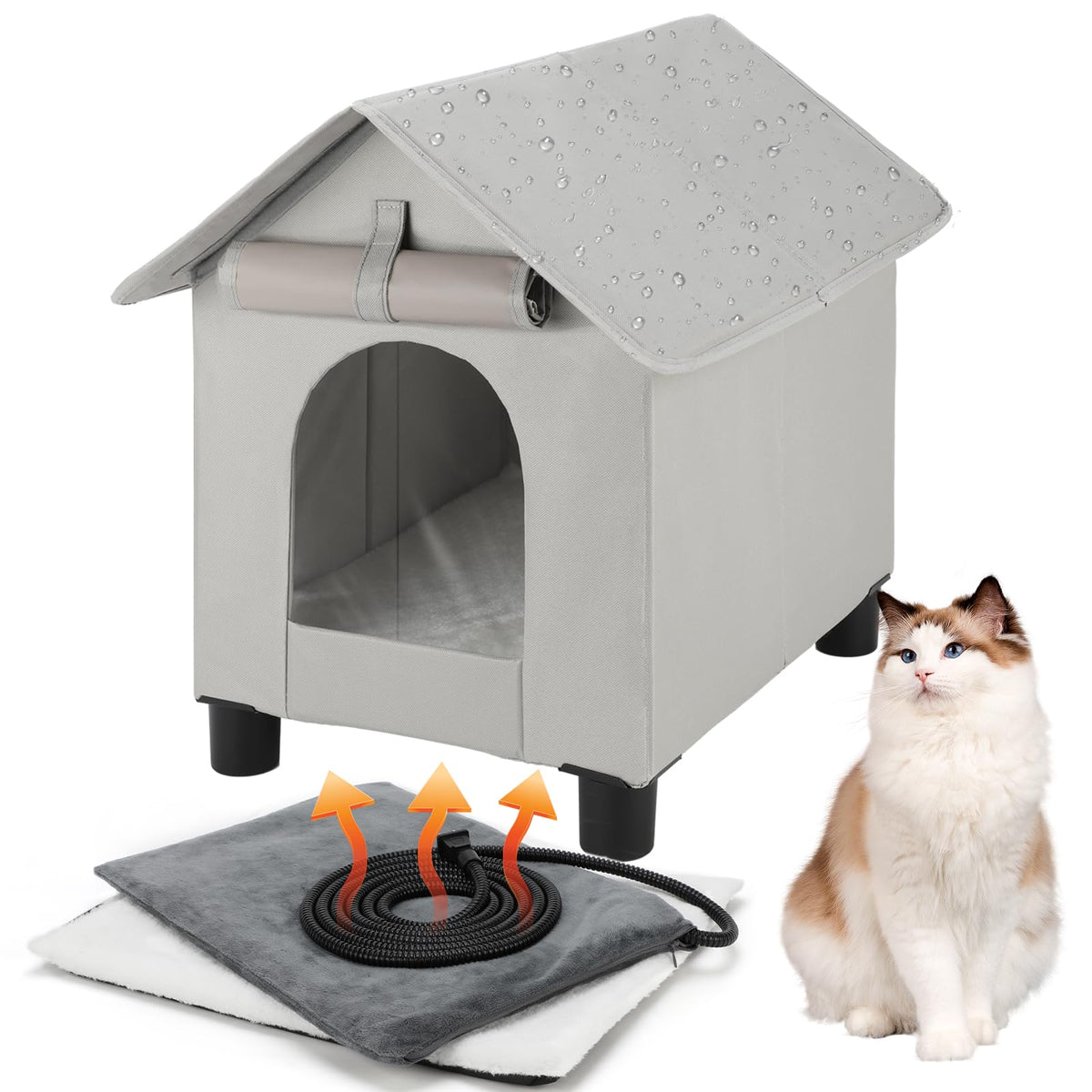 Midollarle casa gato caliente exterior elevada, refugio cálido y seco para felinos