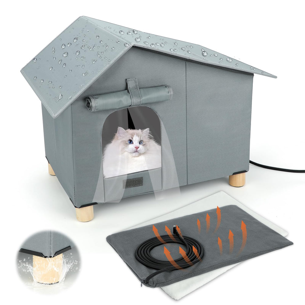 Midollarle casa-gato-caliente-exterior-elevada refugio cálido para clima húmedo.