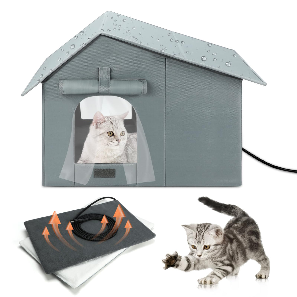 Midollarle casa-gato-exterior-caliente: refugio cálido para gatos al aire libre.