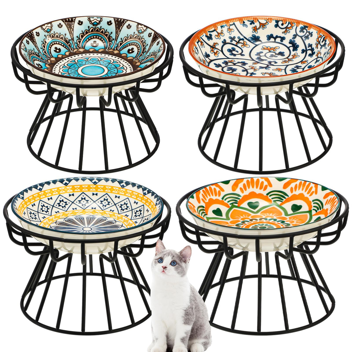 Mifoci 8 piezas cuencos elevados Mandala para comida y agua ordenada