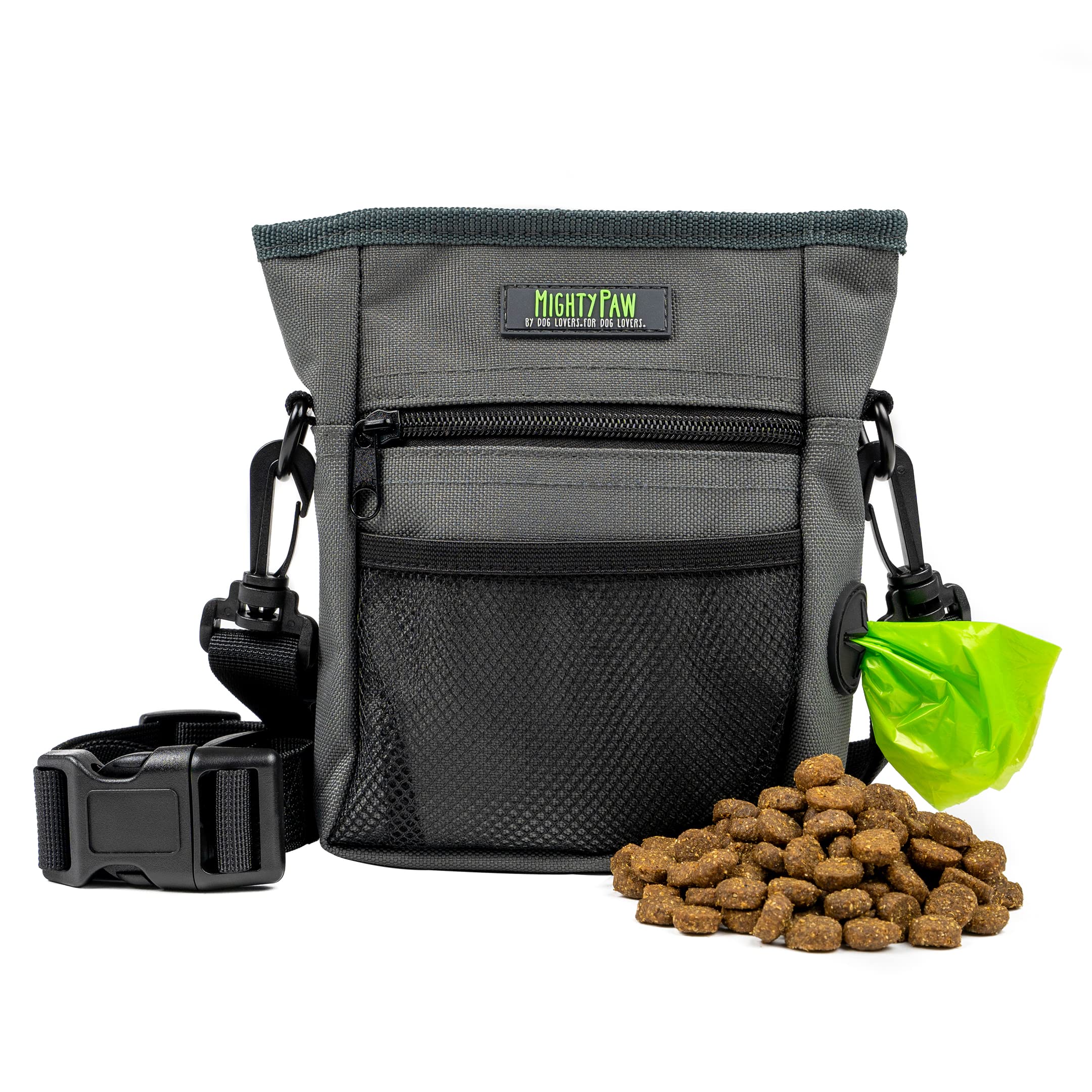 Mighty Paw bolsa de golosinas para perro con cierre magnético anti derrames.