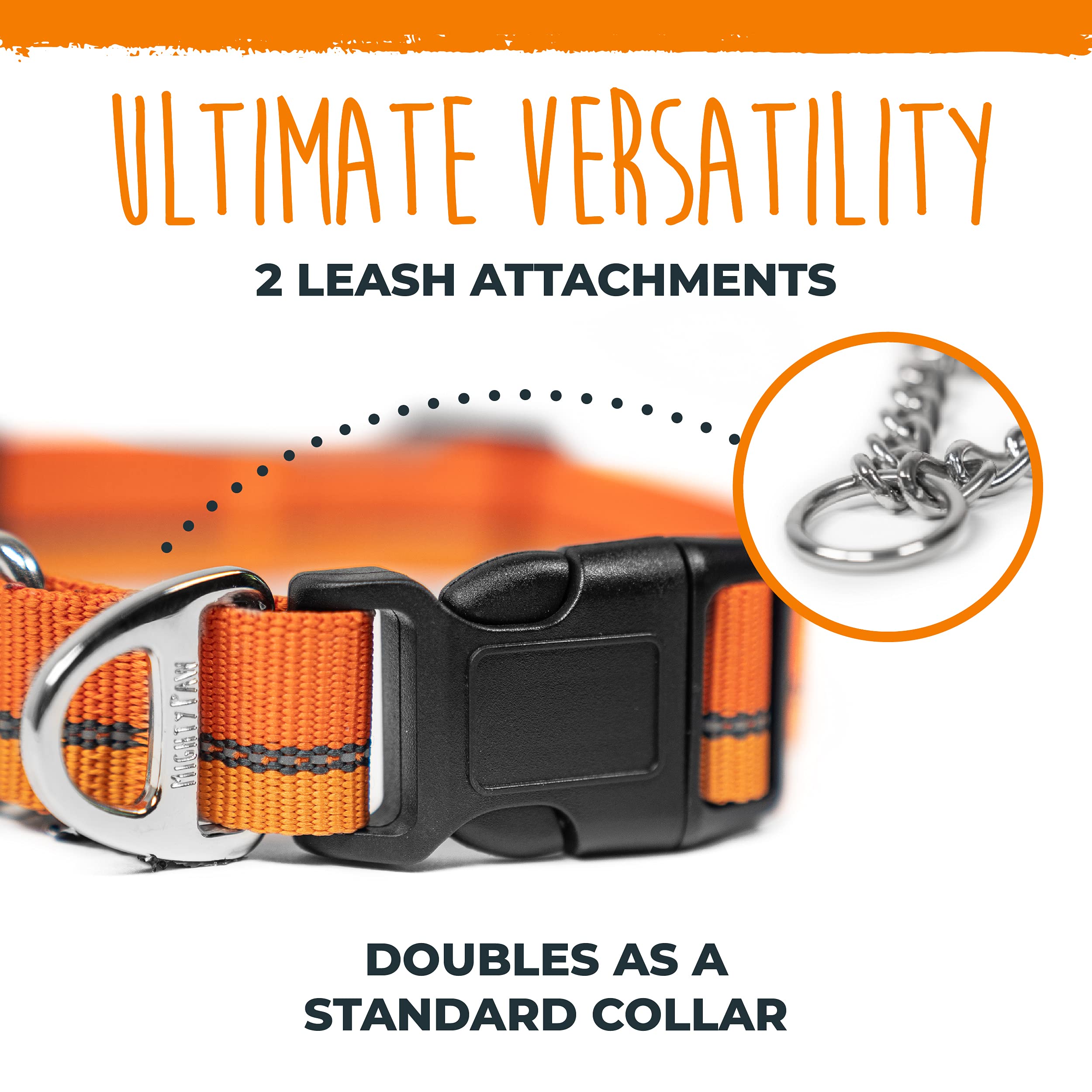 Mighty Paw collar martingale: cierre duradero con cordón sintético resistente al clima.