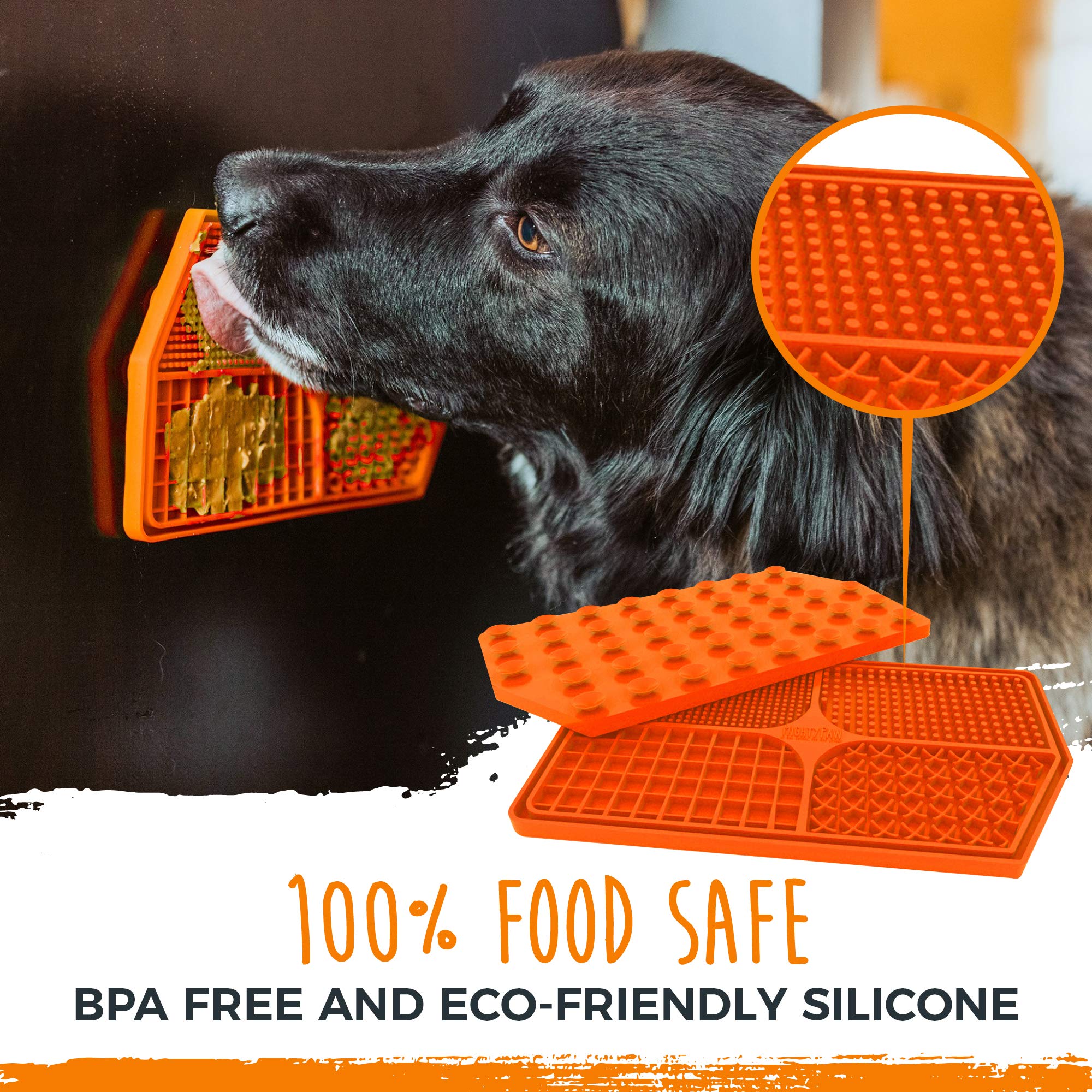 Mighty Paw Lick Pad con ventosas fuertes, se adhiere fácilmente durante el baño.