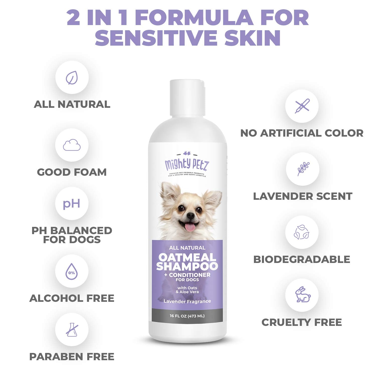 Mighty Petz aroma lavanda suave: experiencia de baño agradable para tu perro.