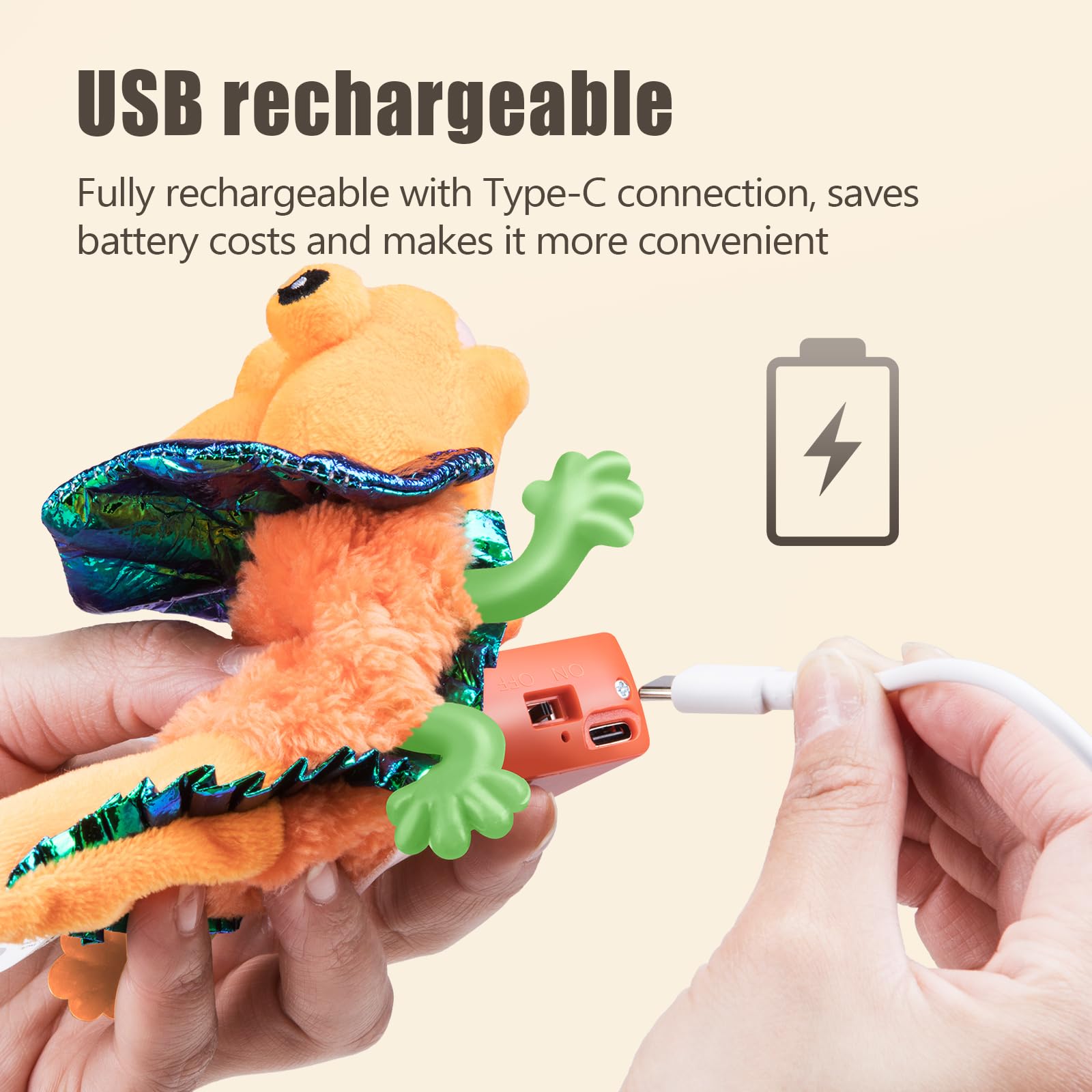 Migipaws Lagarto carga usb incorporada: recarga fácil con USB para menos interrupciones.