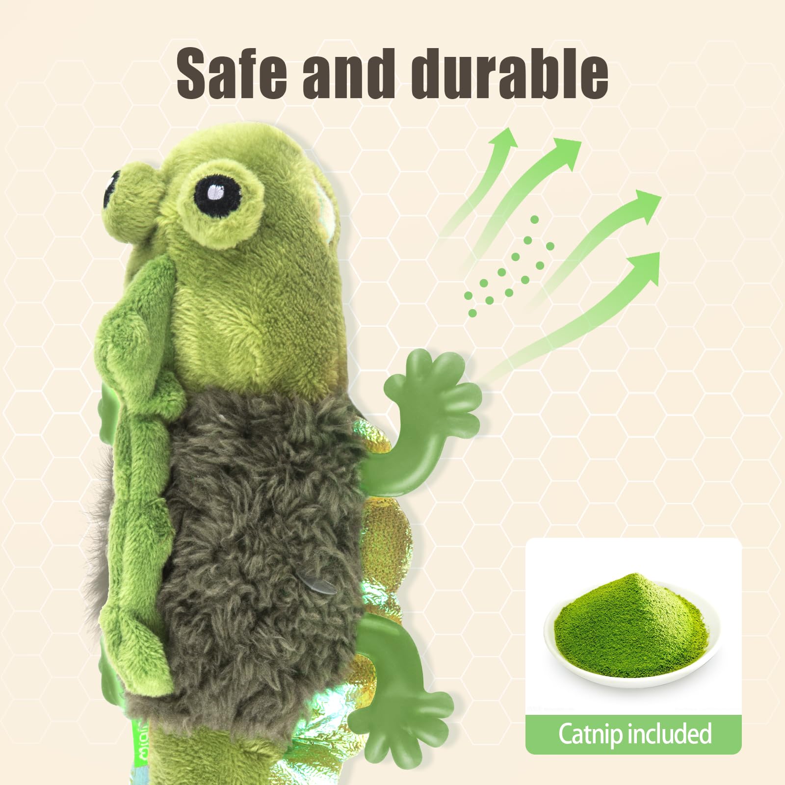 Migipaws lagarto-catnip-interior, atrae al gato con aroma suave durante el juego.