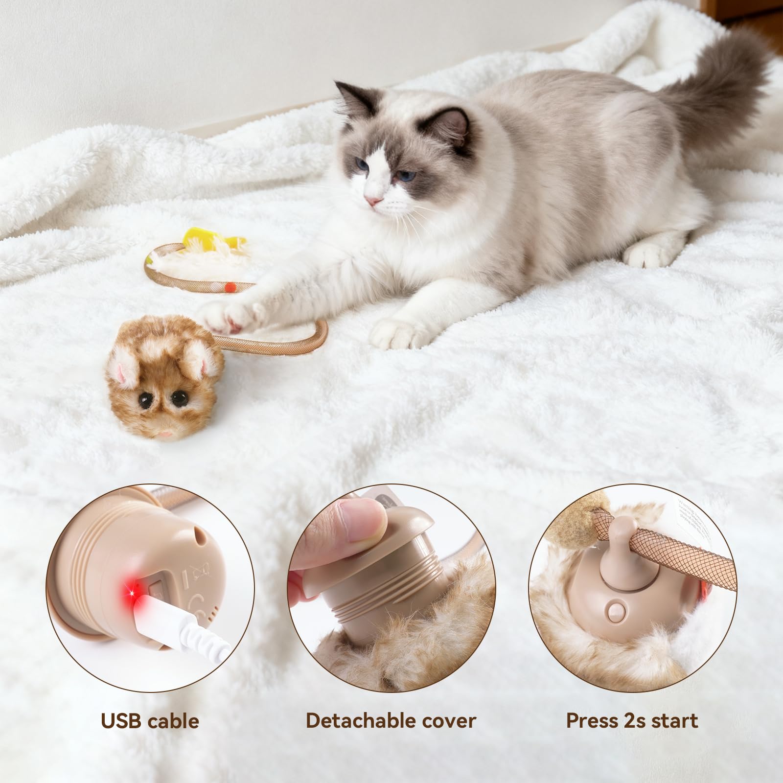 Migipaws Migimouse Peluche resistente: cola elástica soporta mordidas y arañazos
