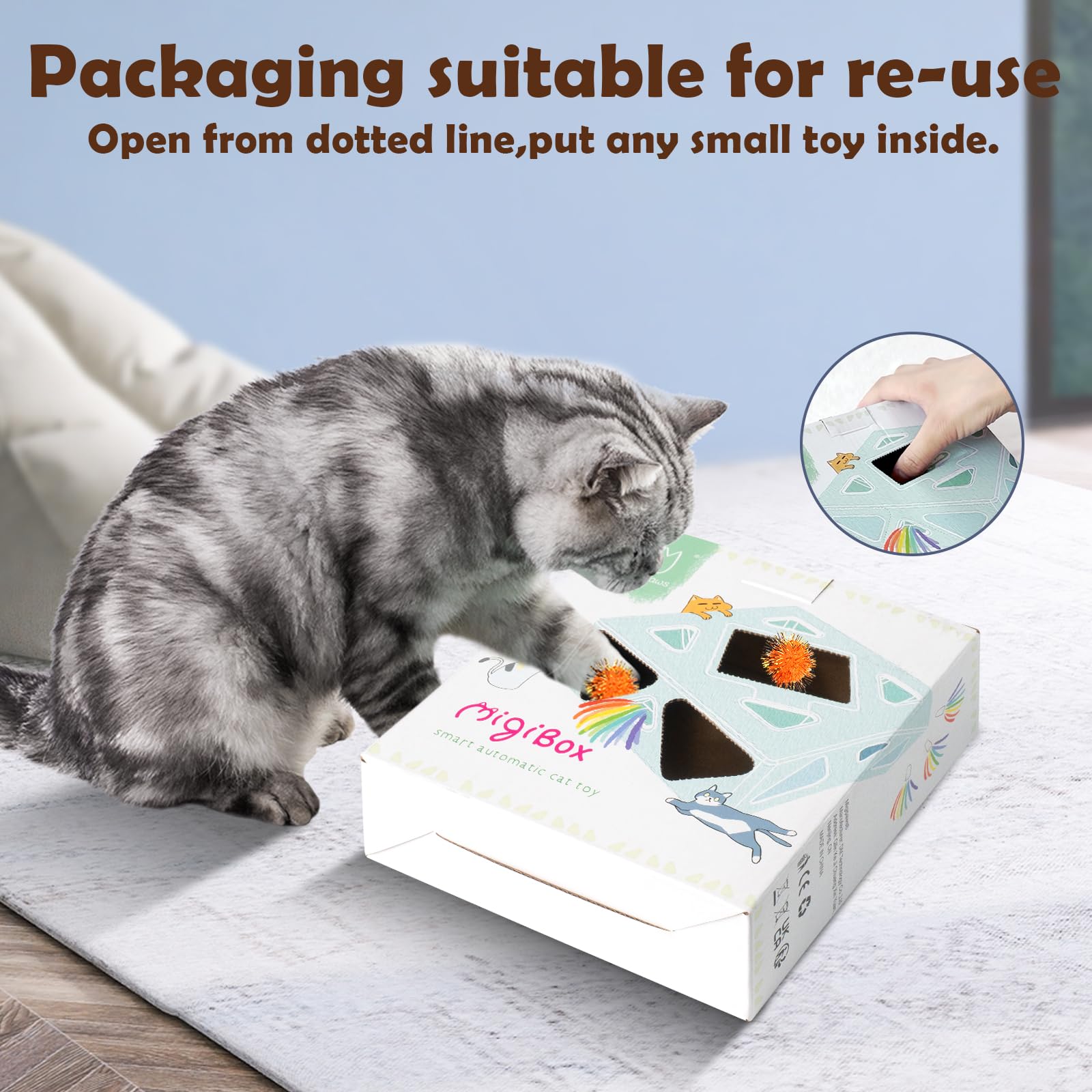 Migipaws Migibox caja de cartón, huecos para juego interactivo