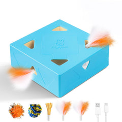 Migipaws Migibox, gato jugando con juguete interactivo para interiores