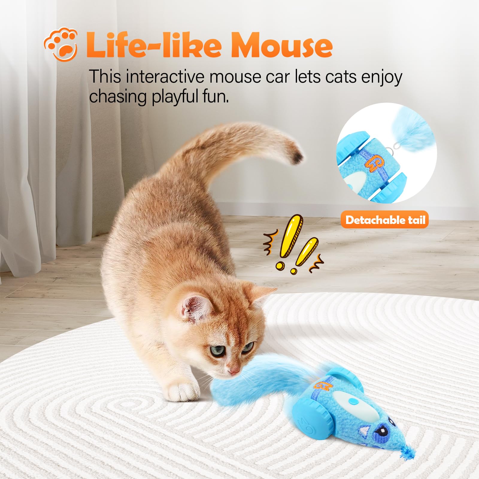 Migipaws Ratón de Peluche para Gatos en Acción, favorece persecución suave.