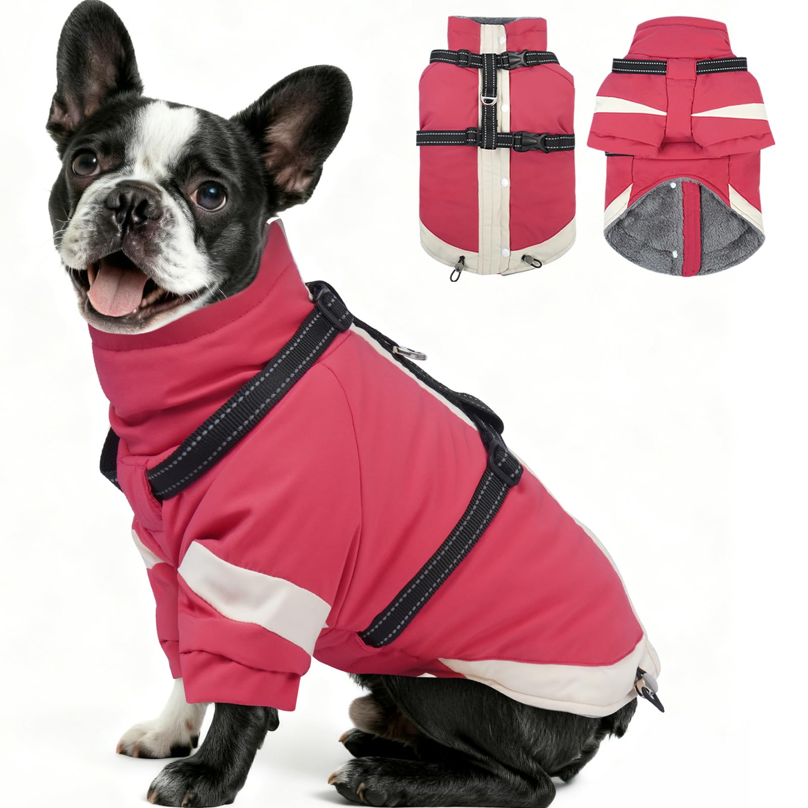 Capa MIGOHI para perro con arnés ajustable, ideal para paseos invernales y sin enredos.