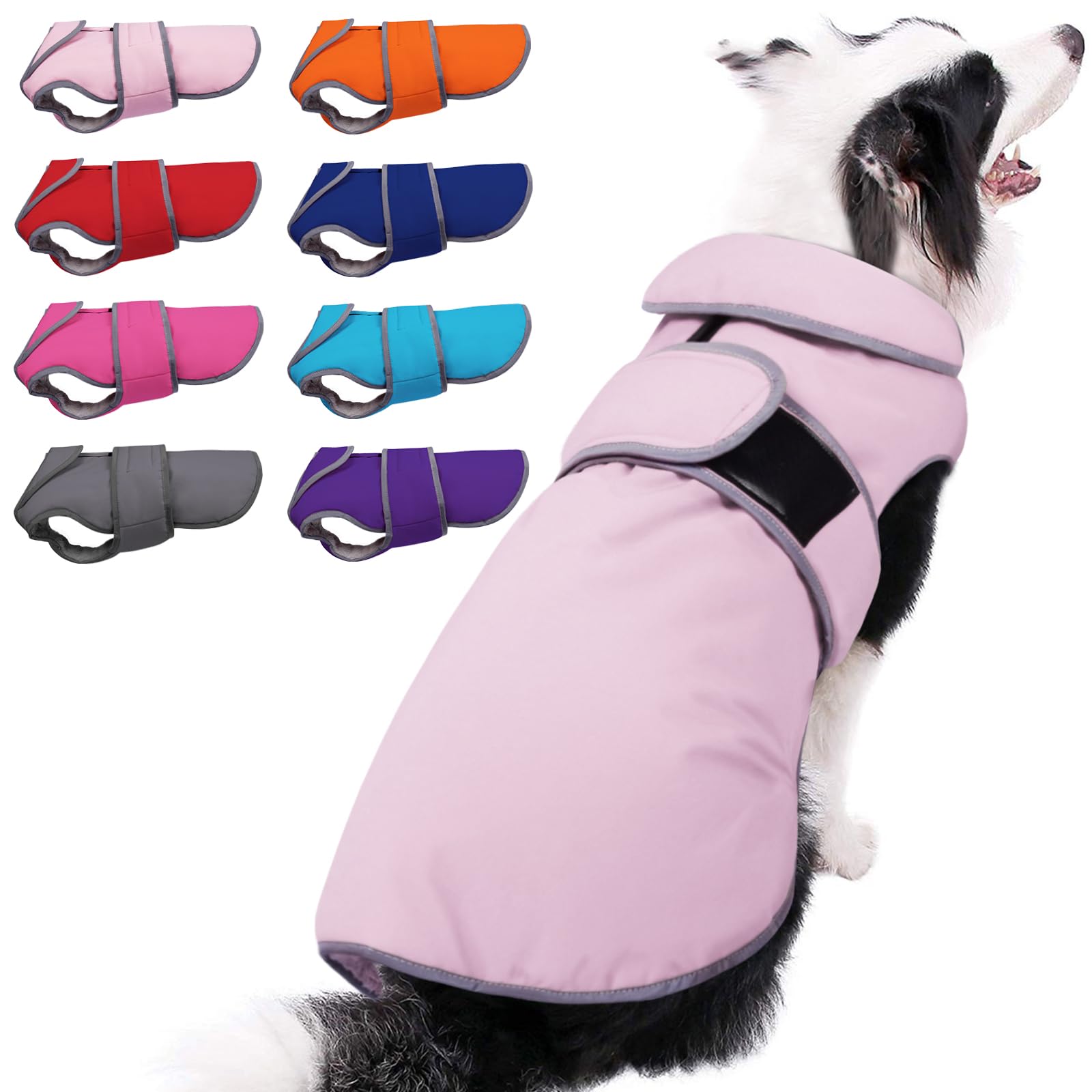 Capa reflectante MIGOHI para perro en rosa, ideal para paseos nocturnos.