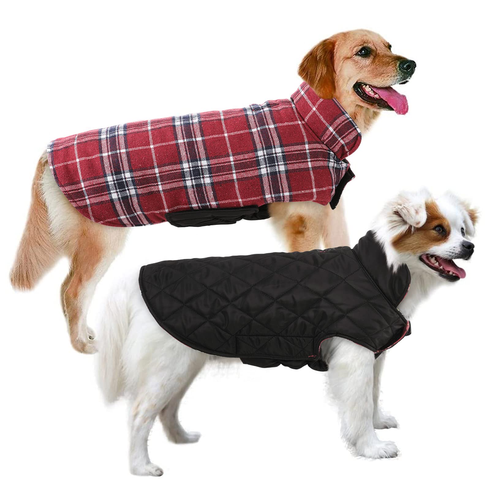 MIGOHI chaqueta roja reversible para perros, protección cálida en la parte frontal