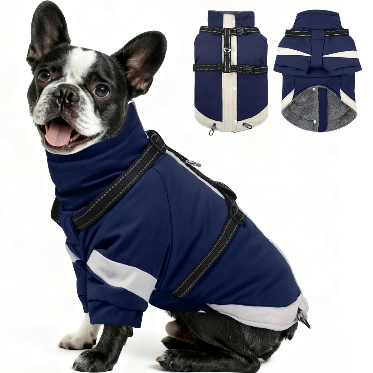 MIGOHI chaqueta para perro con arnés integrado y forro cálido.