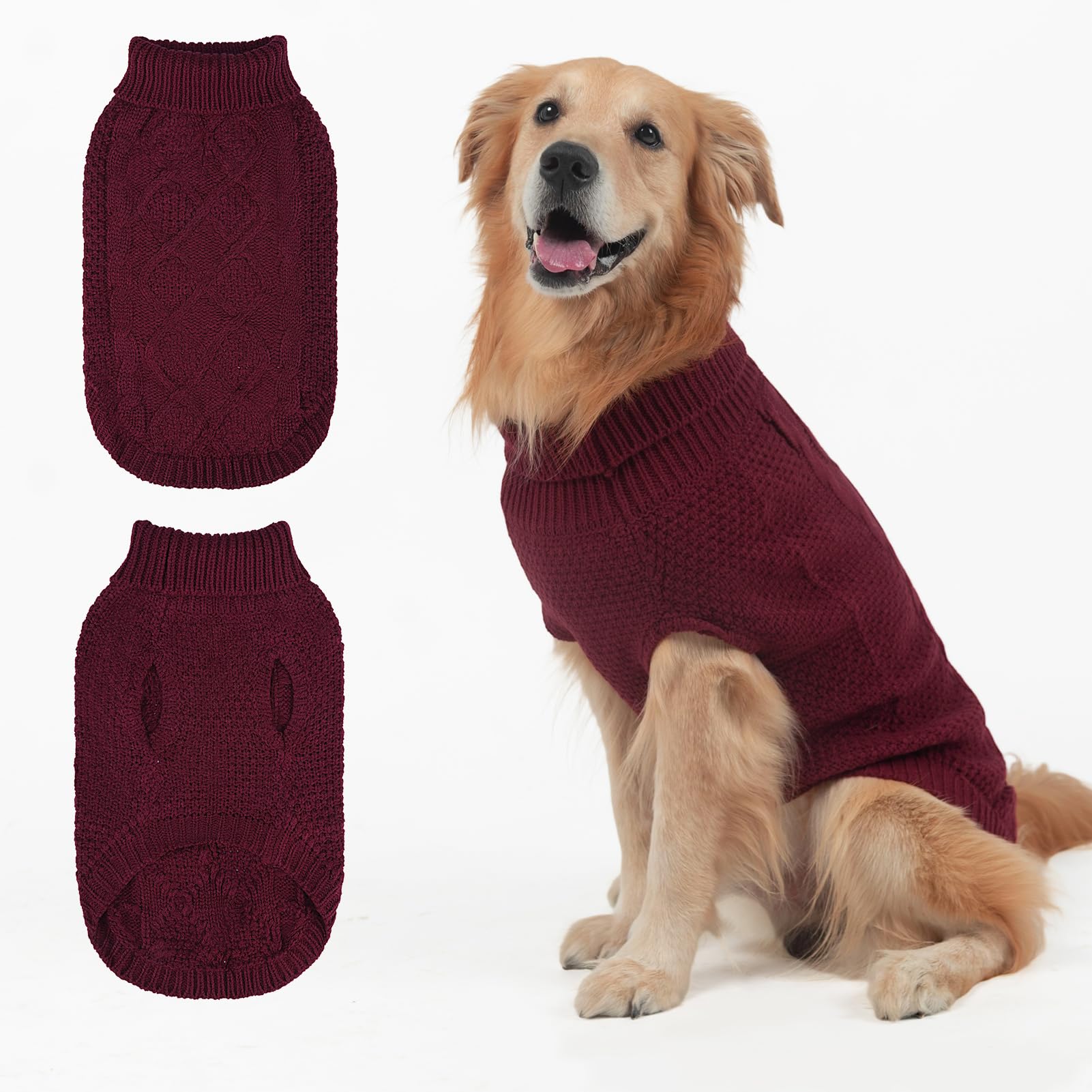 Mihachi sudadera perro cuello alto rojo vino para clima frio.